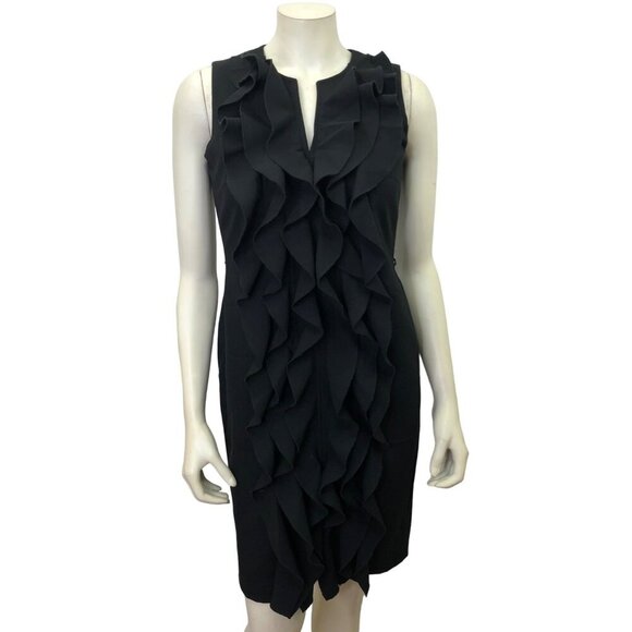 CALVIN KLEIN SHEATH SPLIT NECK RUFFLE FRONT DRESS SIZE‎ 4 - Picture 1 of 5
